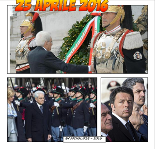 Attualita' a fumetti: 25 Aprile - Il Presidente Mattarella e Renzi all 'Altare della Patria