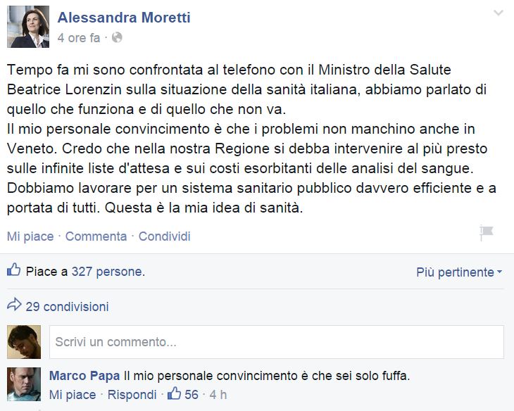  Sanita' in Veneto: fra la Moretti e la Lorenzin chi dice la verita'?