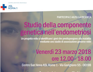 23 marzo 2018: una giornata per aiutare la ricerca genetica sull'endometriosi con ASL Roma 1 e Aendo