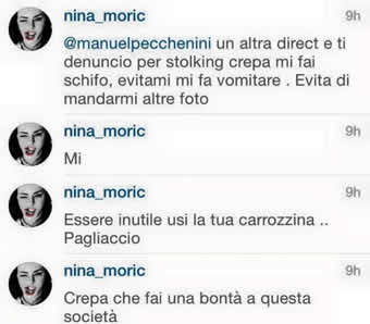 Nina Moric insulta un suo fan disabile su un social