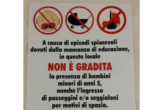 Moige: cartello razzista contro i bambini in un ristorante. Chiediamo immediata rimozione.